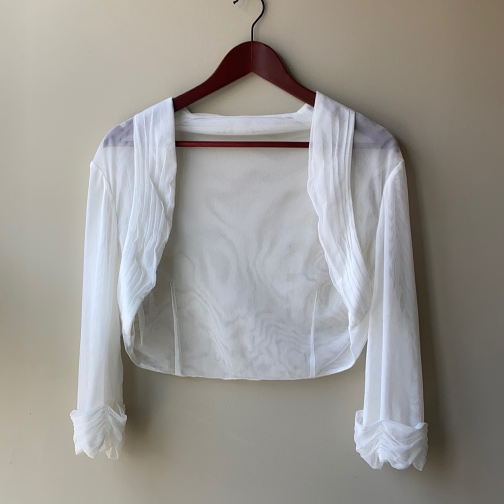 White Mesh Bridal Shoulder Cover from David’s Bridal